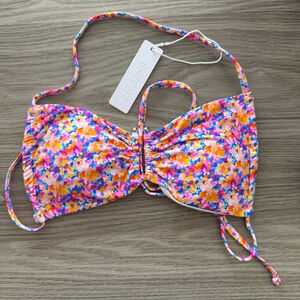 Women's BRIGHT Floral Bikini Top S Pink Blue